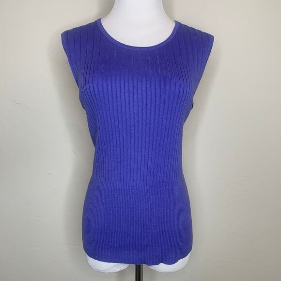 Purple Ribbed Sweater Shell Sleeveless Sz Large - Picture 1 of 7